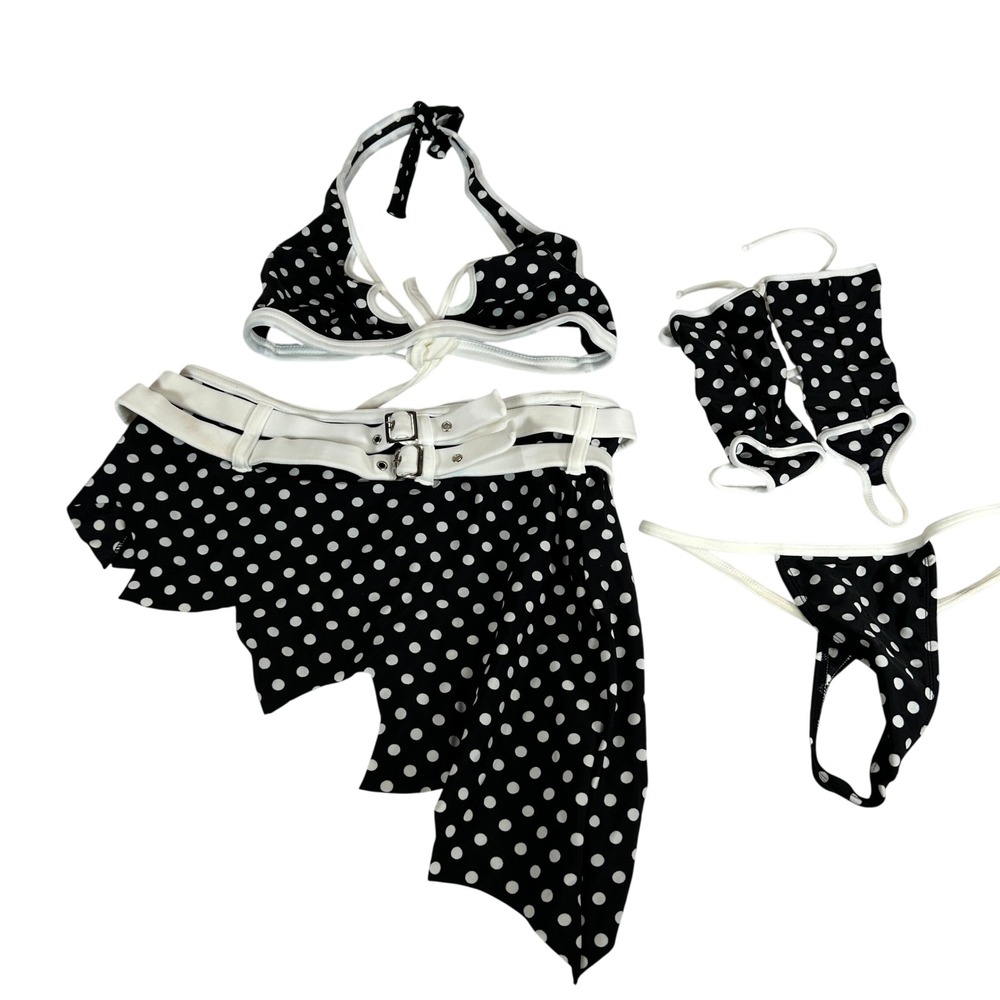 Latin Angel VTG Black White Polka Dot‎ 4pc Dancewear Clubwear Set LA.162 XL New